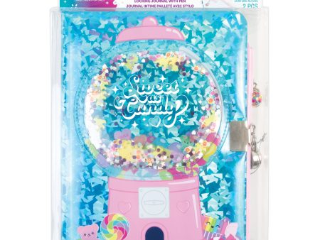 Bubble Gum Glitter Locking Journal with Pen on Sale